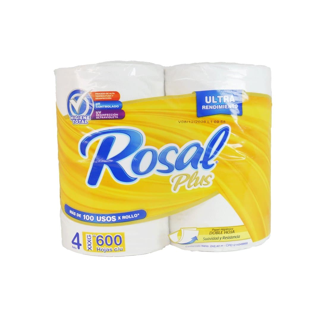 PAPEL HIGIENICO ROSAL PLUS 600HOJAS 4ROLLOS foto