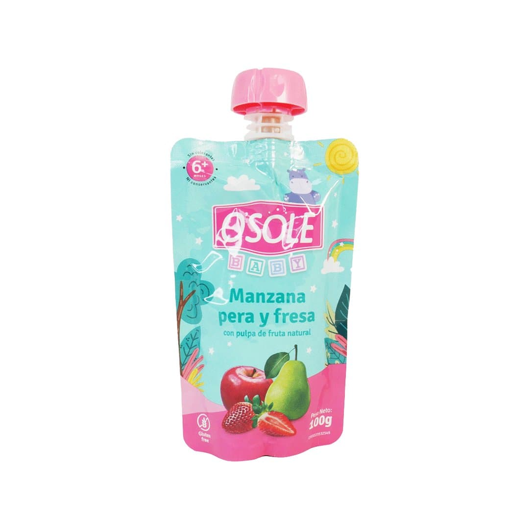COMPOTA DE MANZANA PERA Y FRESA POUCH OSOLE 100GR foto